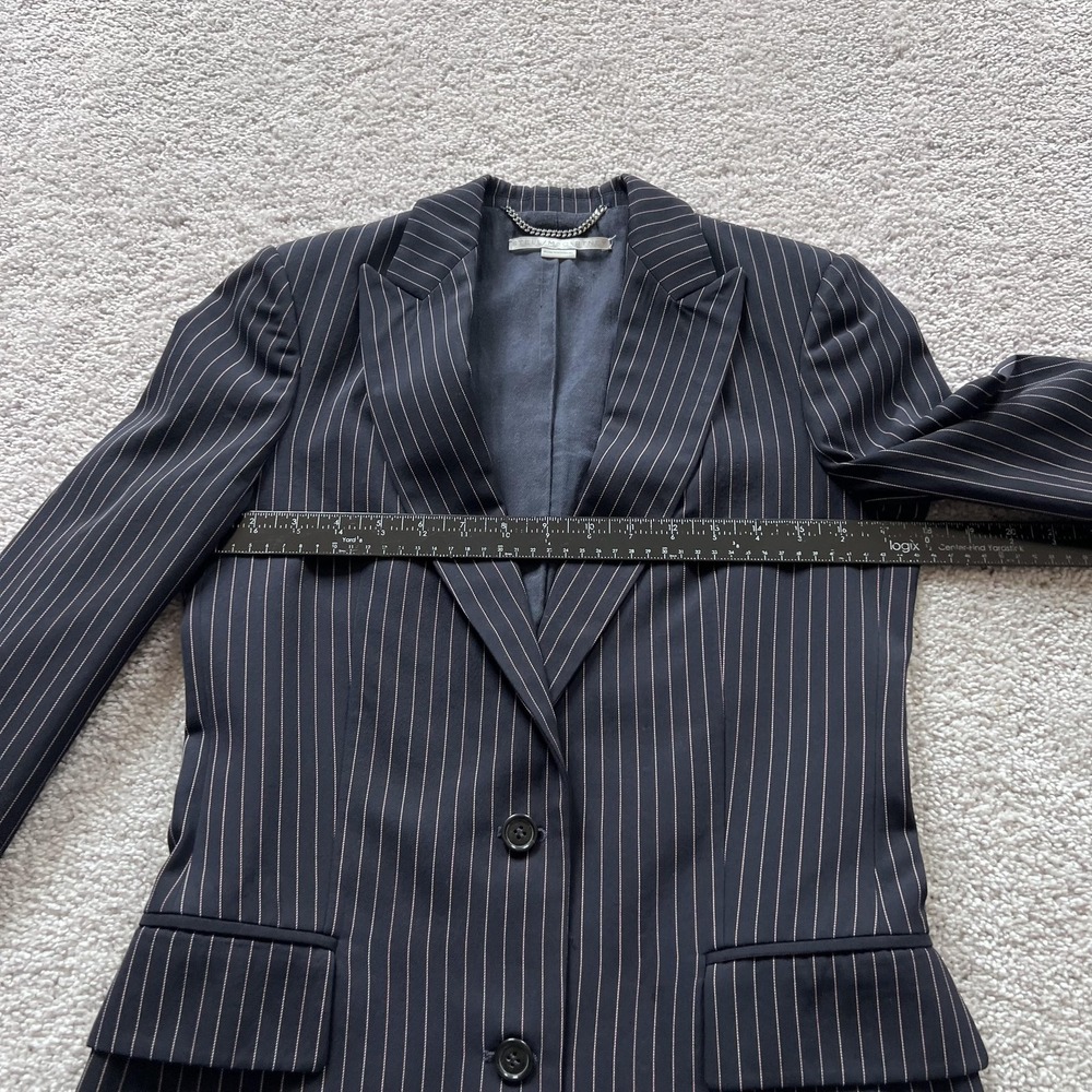 Stella McCartney Pinstripe Suit Blazer Womens 38 Blue Wool Lined Two Button - Picture 12 of 16